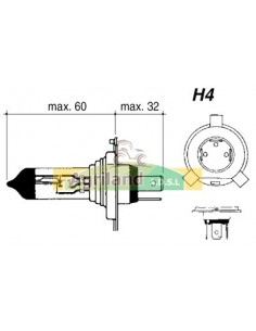 Ampoule 12V- 60/55W- H4 190003450013 , 3405186M1 , 3713341M1 , 3713341M91 , 412538 , 421036A1 , 489668 , 490014 , 490373 , 52768 2